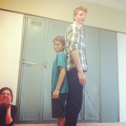 Giant tall boy at school