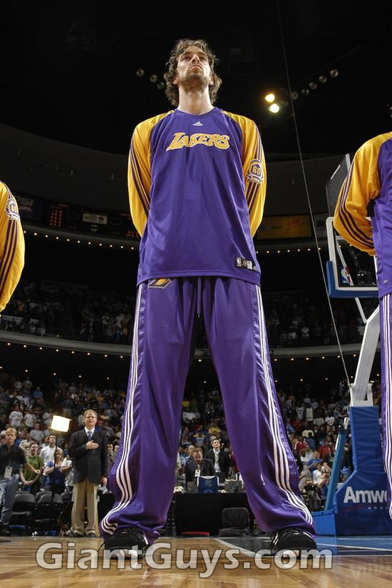 Pau Gasol stands tall during the National Anthm